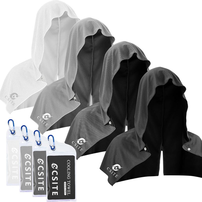 CASITE 4 Pack Cooling Hoodie Towels for Neck and Face, UPF 50 Sun Protection & Instant Cooling, Ice Towels for Hot Weather, Soft Breathable Towel for Sport, Work Out, Gym, Camping & More Activities - Image 1